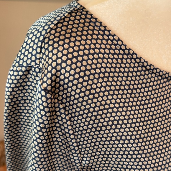 ESPRIT Dots Blouse Button Back Top Long Sleeve Navy Blue With Gold Pattern - Picture 6 of 6